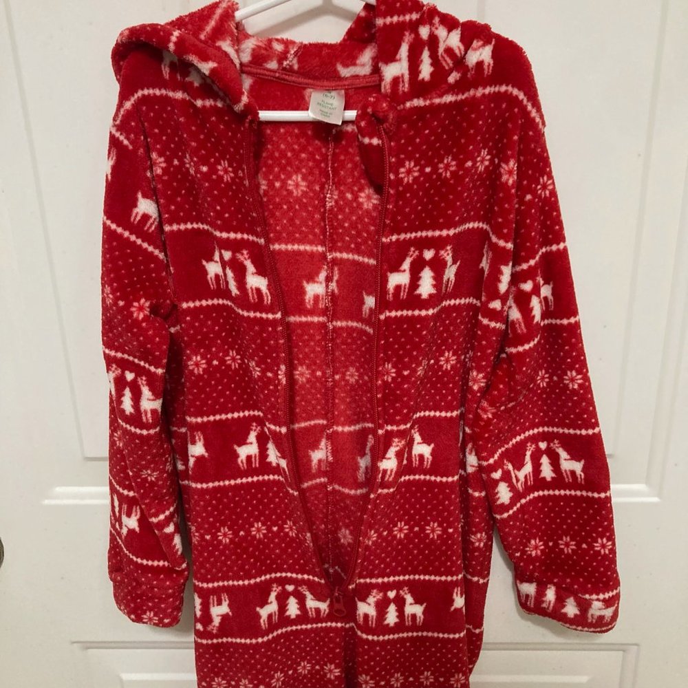Holiday PJs Jumpsuit Onesie Pajamas with Hood in Kids 6/7 - Picture 5 of 5